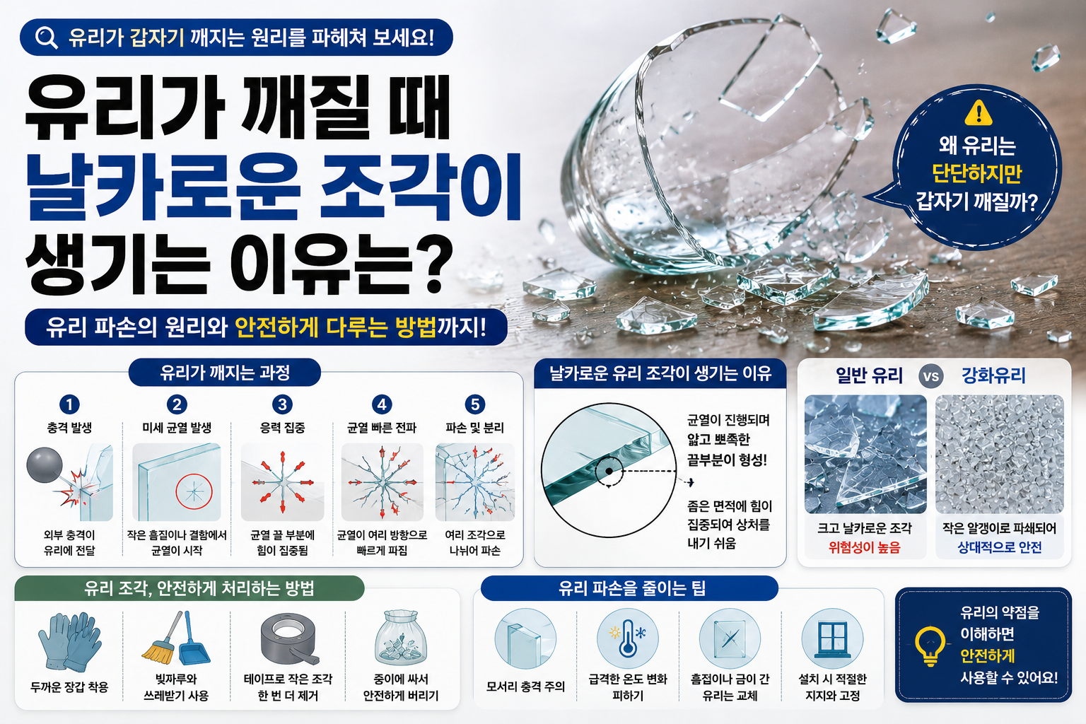유리가 꺠질때 날카로운 조각이 생기는이유