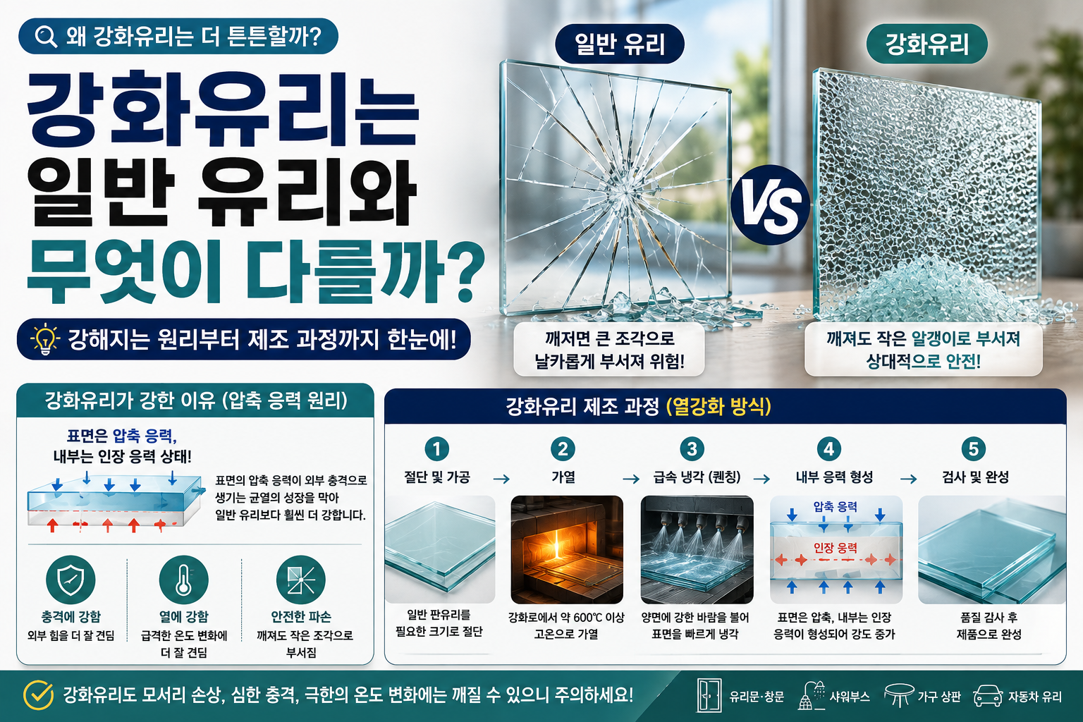 일반유리와 강화유리 비교